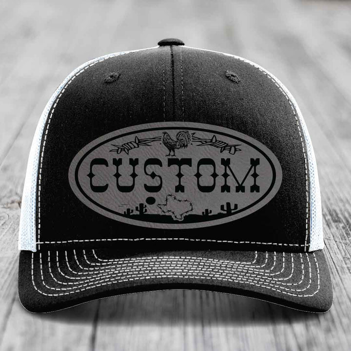 Lone Star Rooster Custom Name Leather Patch Hat - Richardson 112