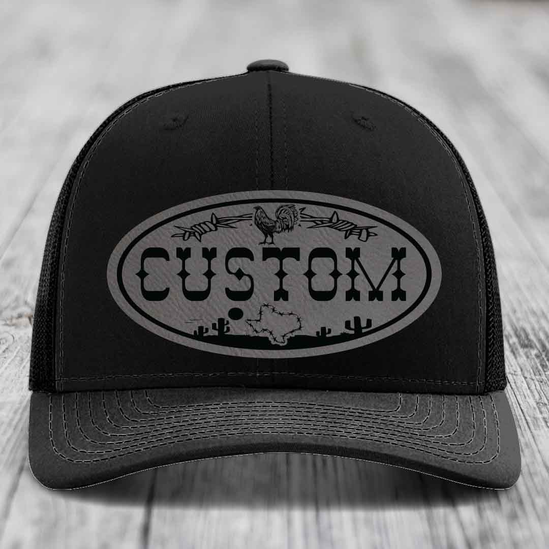 Lone Star Rooster Custom Name Leather Patch Hat - Richardson 112