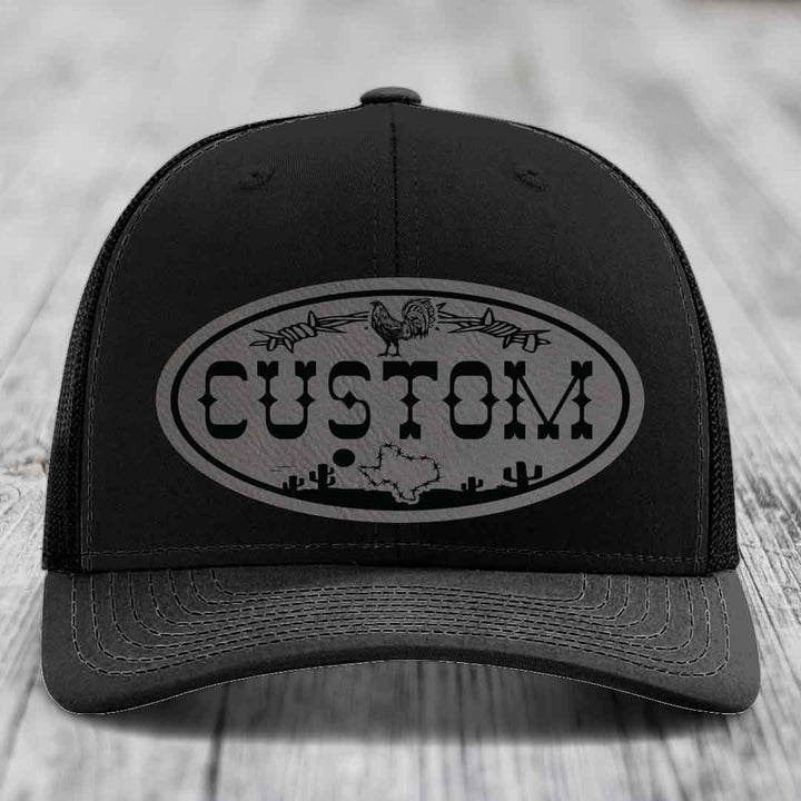 Lone Star Rooster Custom Name Leather Patch Hat - Richardson 112