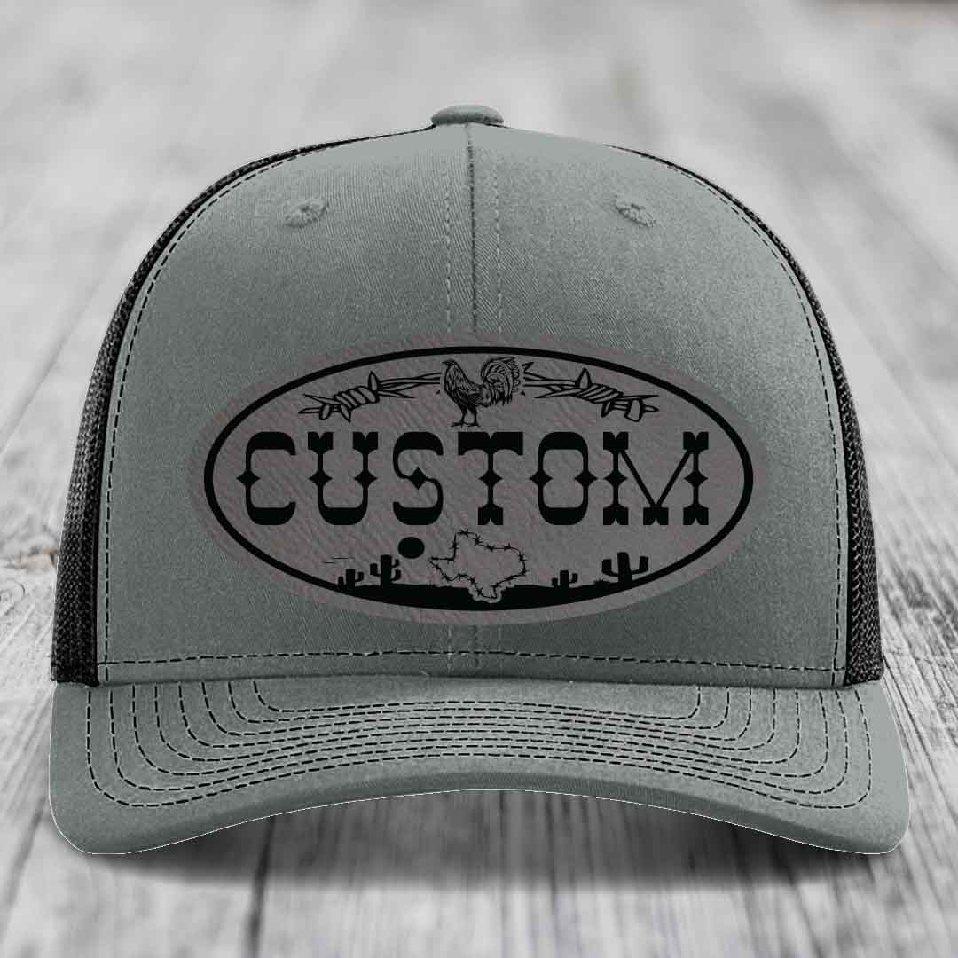 Lone Star Rooster Custom Name Leather Patch Hat - Richardson 112