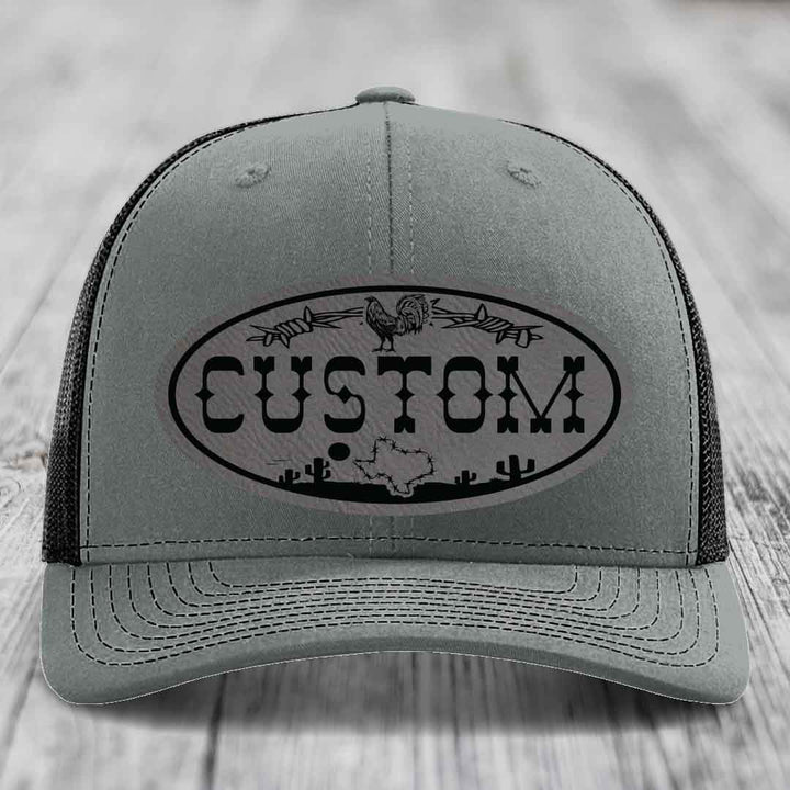 Lone Star Rooster Custom Name Leather Patch Hat - Richardson 112