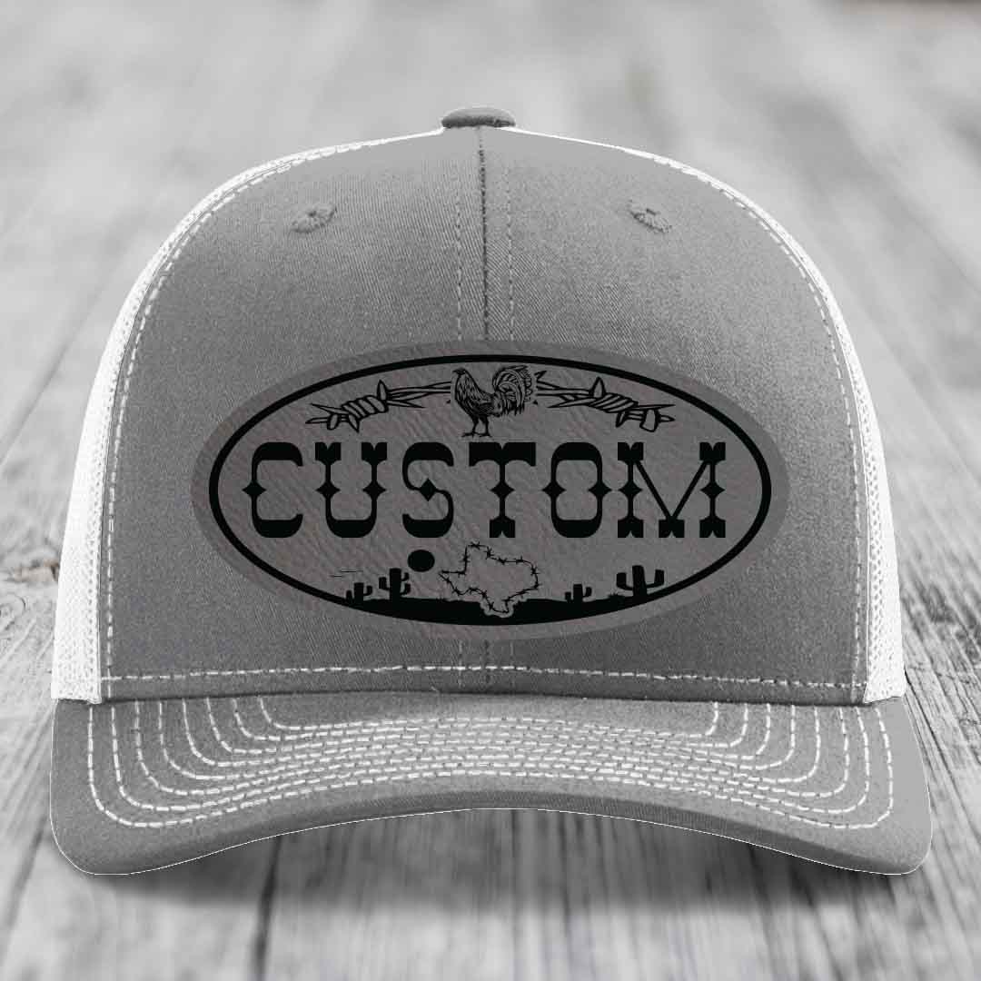 Lone Star Rooster Custom Name Leather Patch Hat - Richardson 112