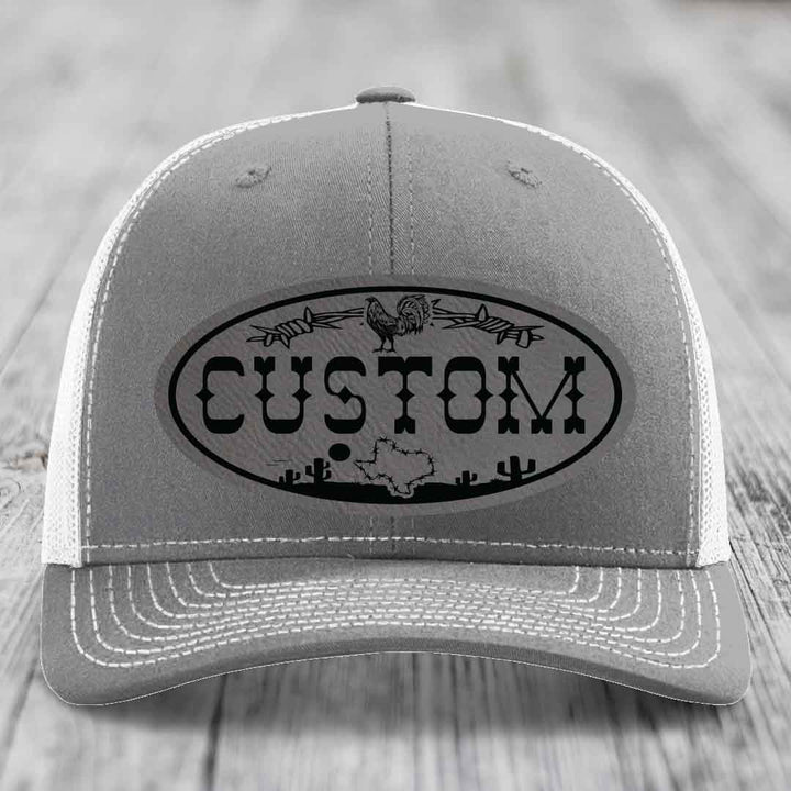 Lone Star Rooster Custom Name Leather Patch Hat - Richardson 112