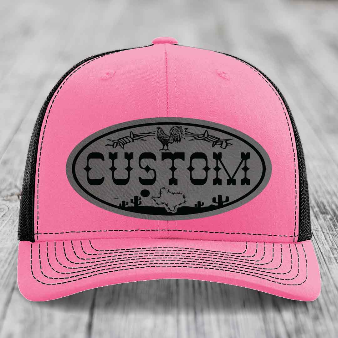 Lone Star Rooster Custom Name Leather Patch Hat - Richardson 112