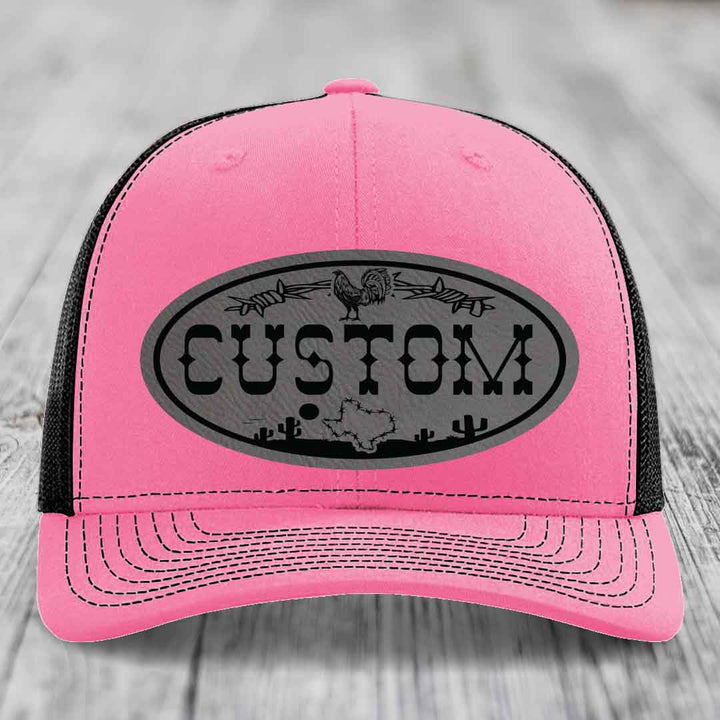 Lone Star Rooster Custom Name Leather Patch Hat - Richardson 112