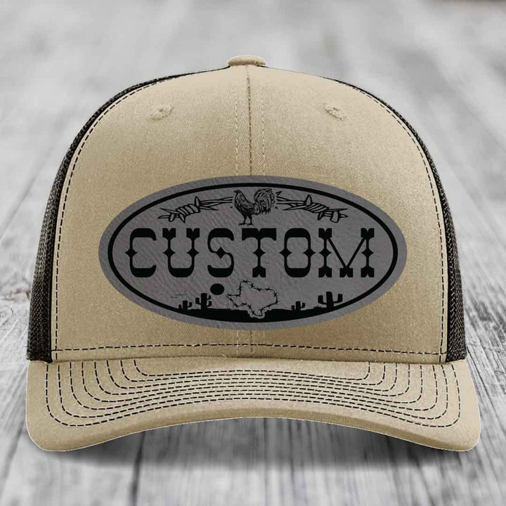 Lone Star Rooster Custom Name Leather Patch Hat - Richardson 112