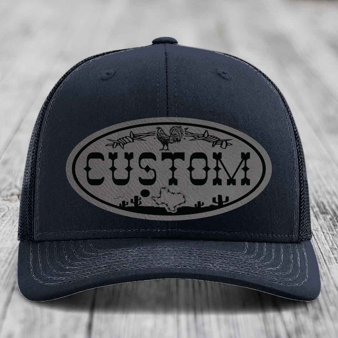 Lone Star Rooster Custom Name Leather Patch Hat - Richardson 112