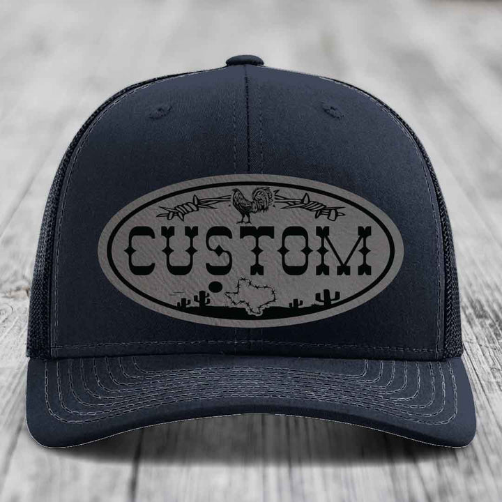 Lone Star Rooster Custom Name Leather Patch Hat - Richardson 112