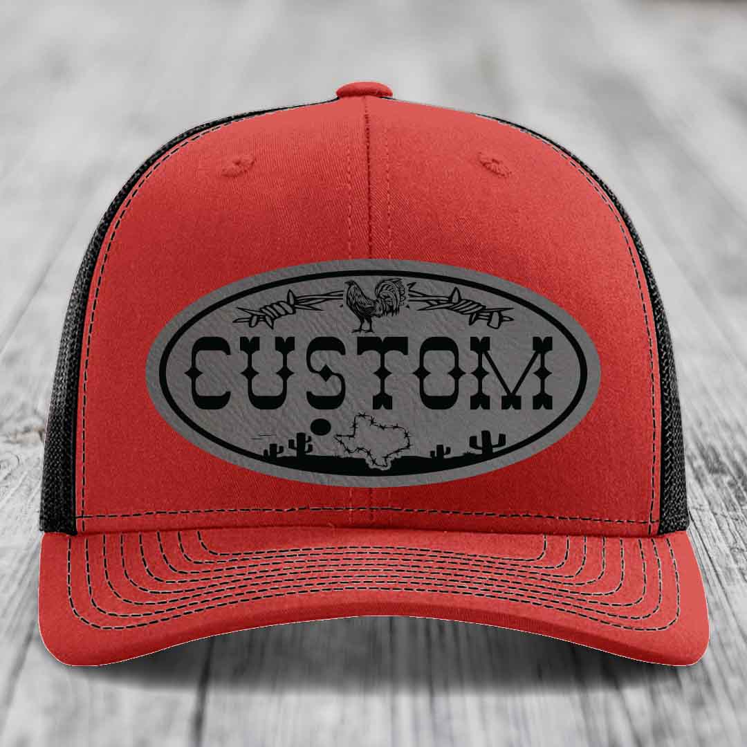 Lone Star Rooster Custom Name Leather Patch Hat - Richardson 112