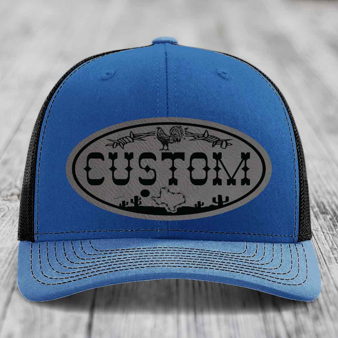 Lone Star Rooster Custom Name Leather Patch Hat - Richardson 112