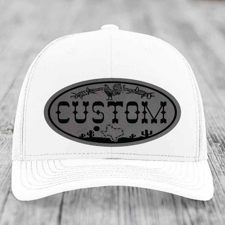 Lone Star Rooster Custom Name Leather Patch Hat - Richardson 112