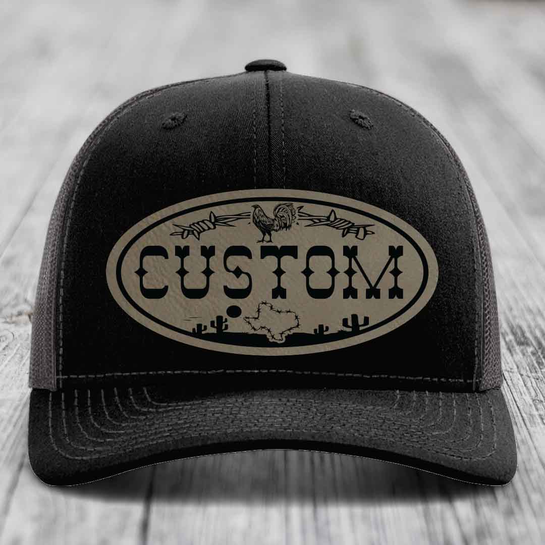 Lone Star Rooster Custom Name Leather Patch Hat - Richardson 112
