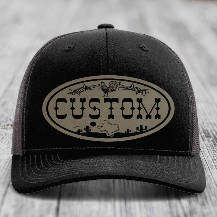Lone Star Rooster Custom Name Leather Patch Hat - Richardson 112
