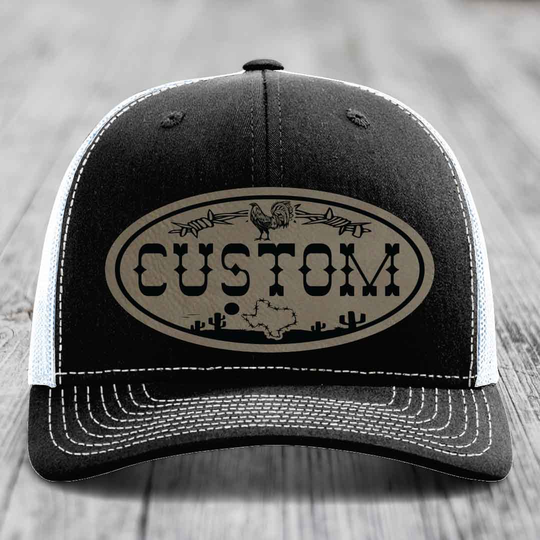 Lone Star Rooster Custom Name Leather Patch Hat - Richardson 112