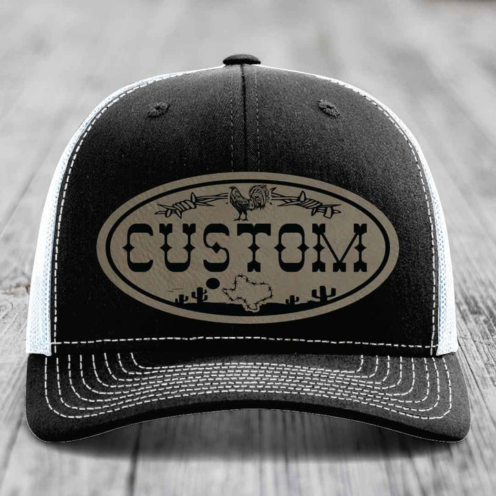 Lone Star Rooster Custom Name Leather Patch Hat - Richardson 112