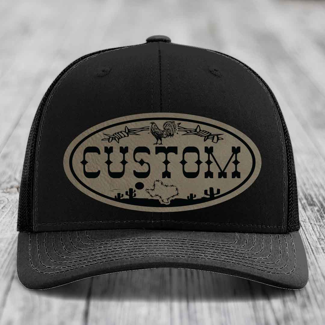 Lone Star Rooster Custom Name Leather Patch Hat - Richardson 112