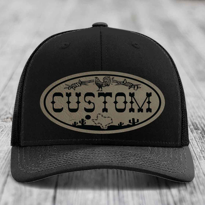 Lone Star Rooster Custom Name Leather Patch Hat - Richardson 112