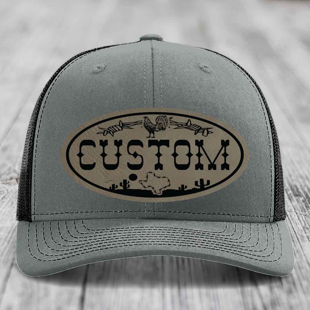Lone Star Rooster Custom Name Leather Patch Hat - Richardson 112