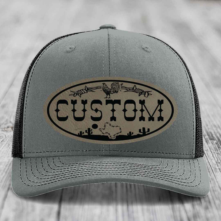 Lone Star Rooster Custom Name Leather Patch Hat - Richardson 112