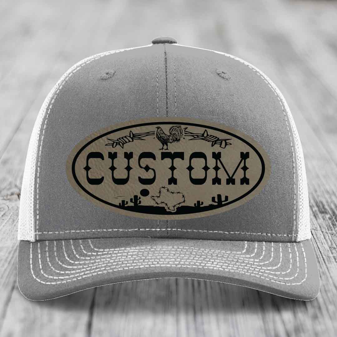 Lone Star Rooster Custom Name Leather Patch Hat - Richardson 112