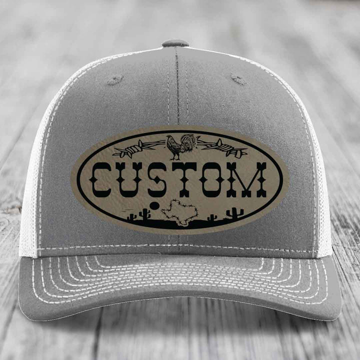 Lone Star Rooster Custom Name Leather Patch Hat - Richardson 112