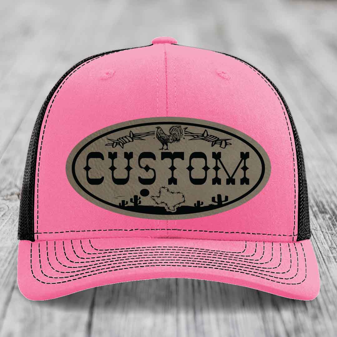 Lone Star Rooster Custom Name Leather Patch Hat - Richardson 112
