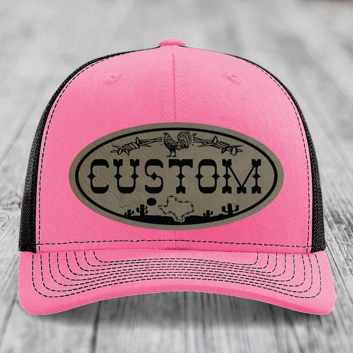 Lone Star Rooster Custom Name Leather Patch Hat - Richardson 112