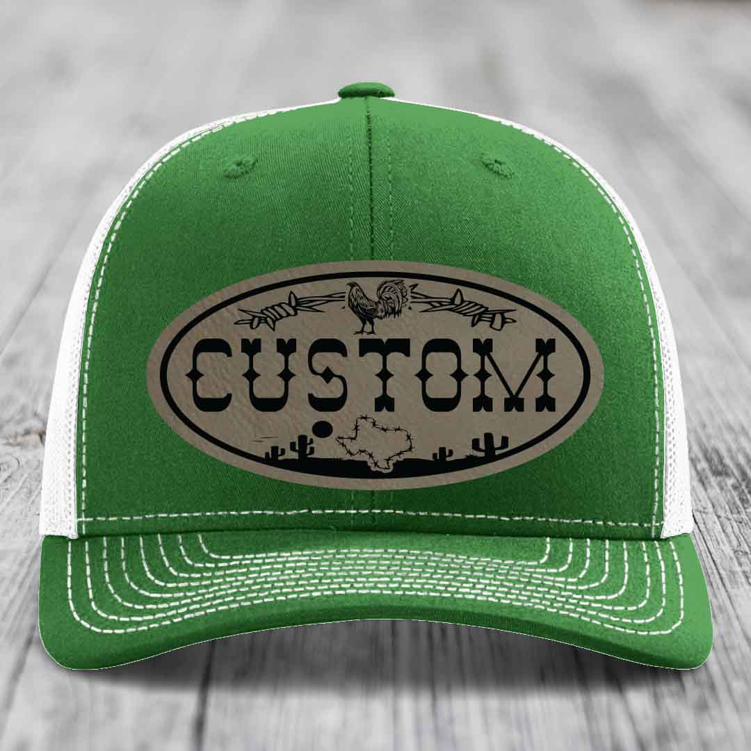 Lone Star Rooster Custom Name Leather Patch Hat - Richardson 112