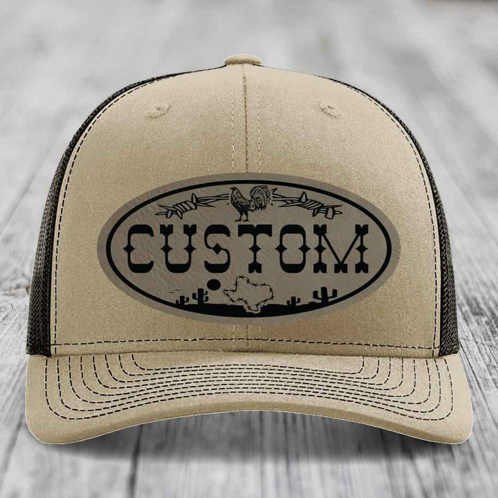 Lone Star Rooster Custom Name Leather Patch Hat - Richardson 112