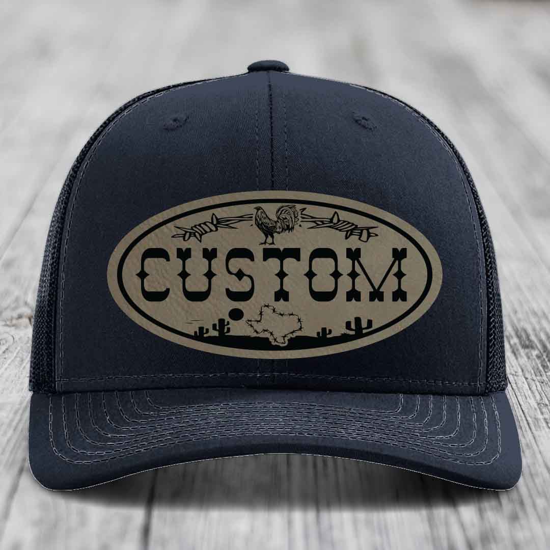 Lone Star Rooster Custom Name Leather Patch Hat - Richardson 112