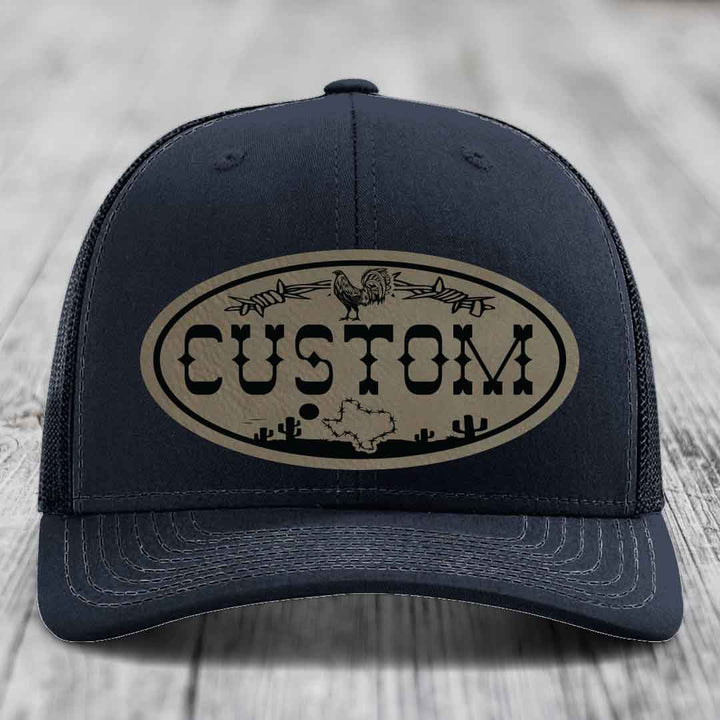 Lone Star Rooster Custom Name Leather Patch Hat - Richardson 112