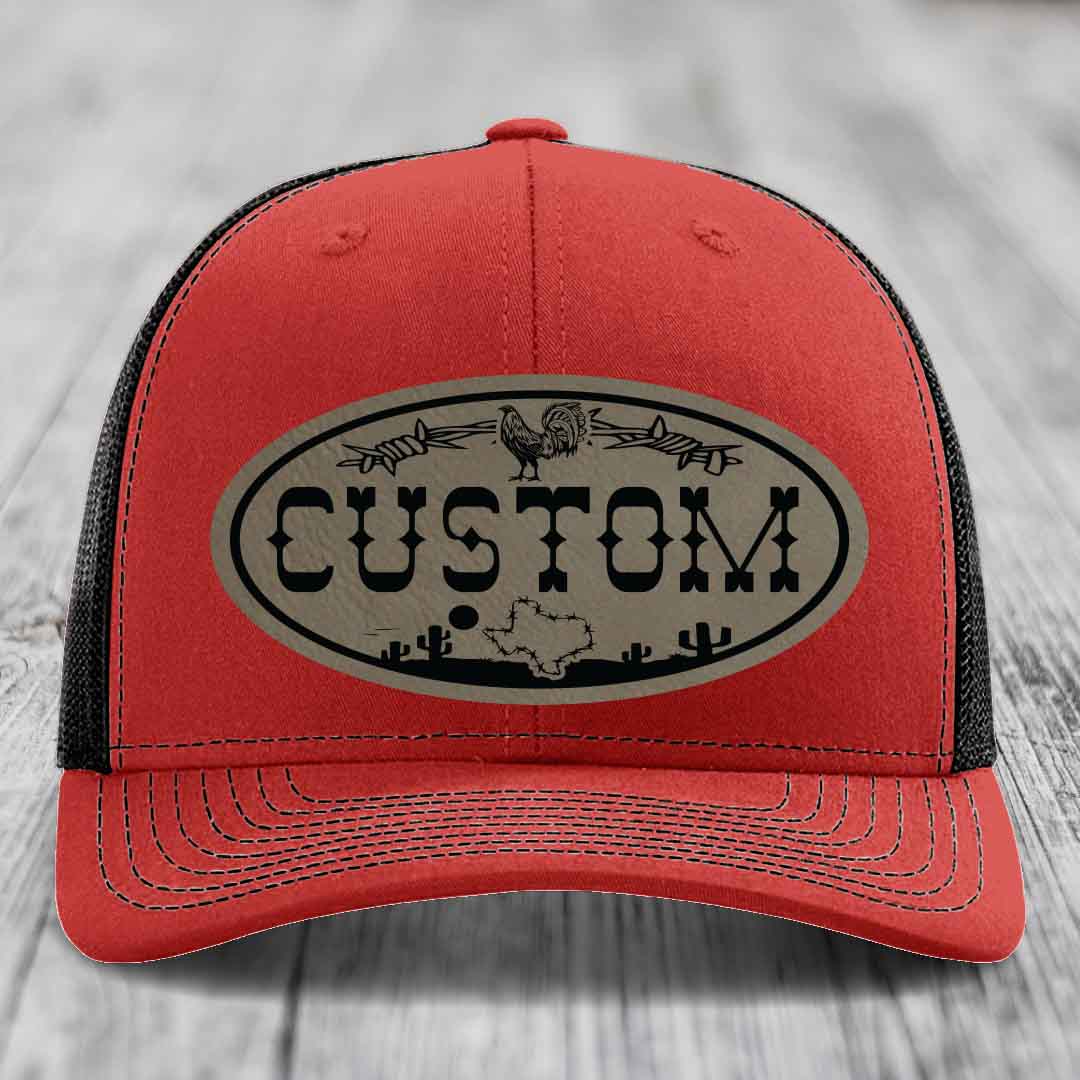 Lone Star Rooster Custom Name Leather Patch Hat - Richardson 112