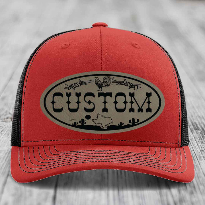 Lone Star Rooster Custom Name Leather Patch Hat - Richardson 112