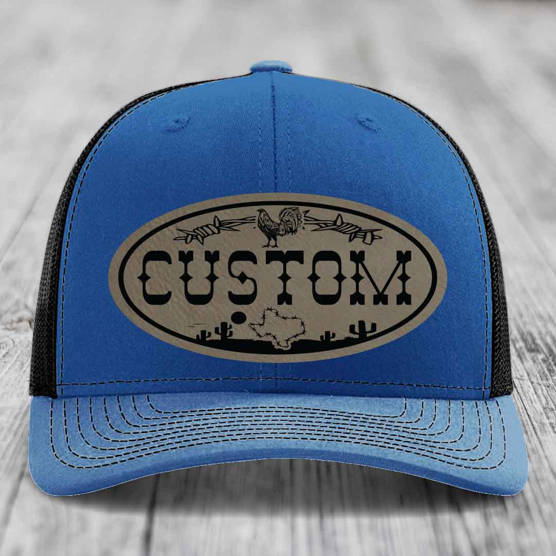 Lone Star Rooster Custom Name Leather Patch Hat - Richardson 112