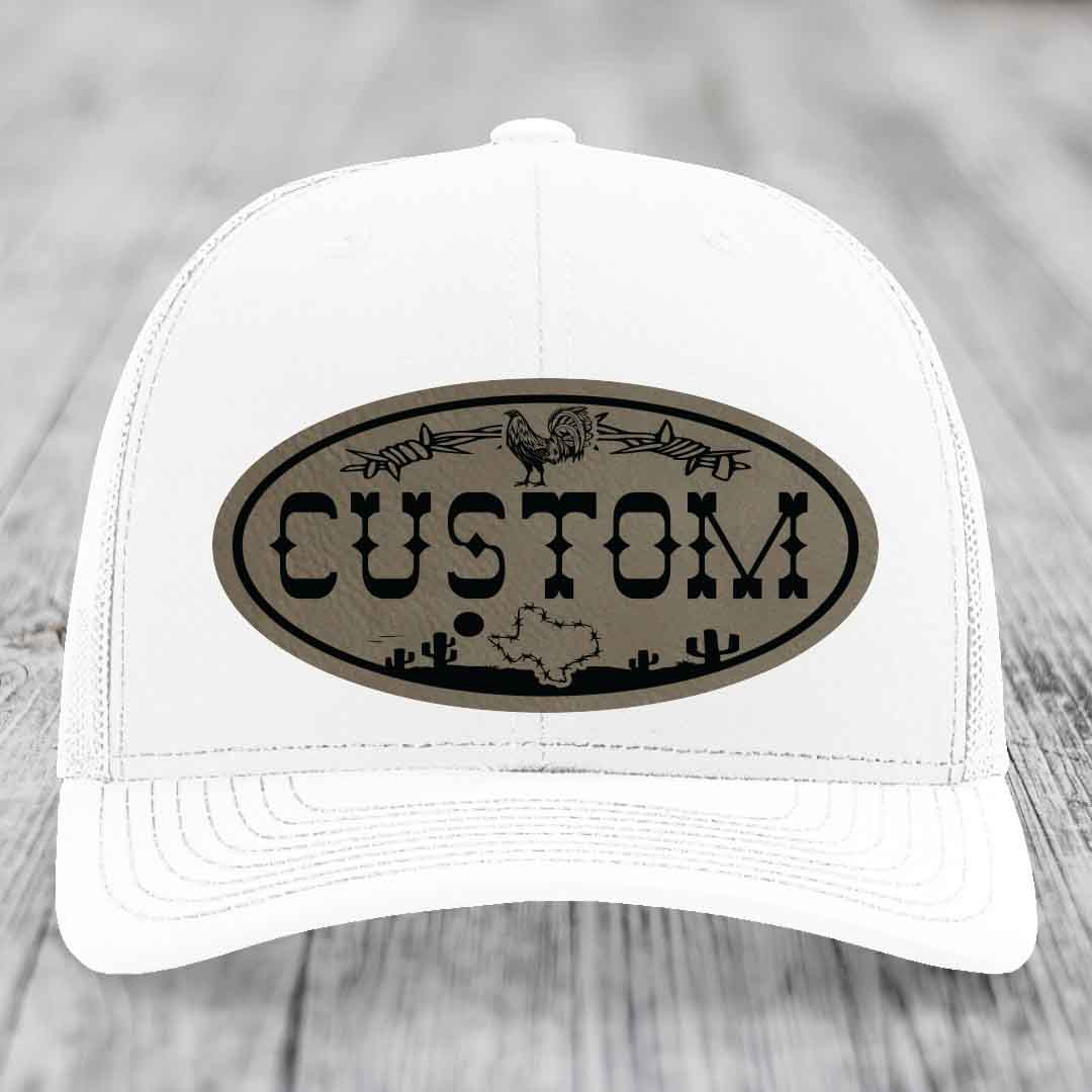 Lone Star Rooster Custom Name Leather Patch Hat - Richardson 112