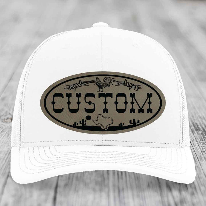 Lone Star Rooster Custom Name Leather Patch Hat - Richardson 112