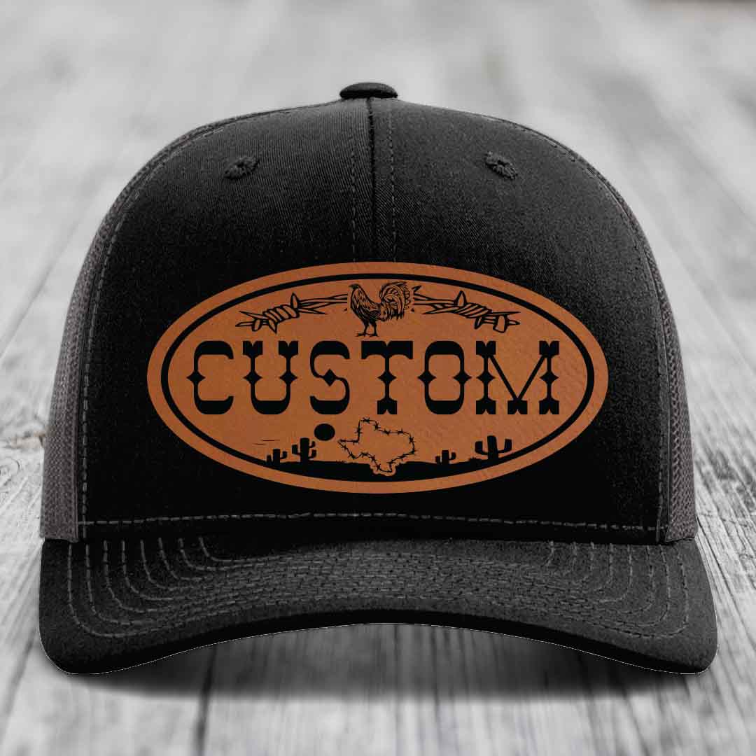 Lone Star Rooster Custom Name Leather Patch Hat - Richardson 112