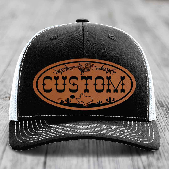 Lone Star Rooster Custom Name Leather Patch Hat - Richardson 112