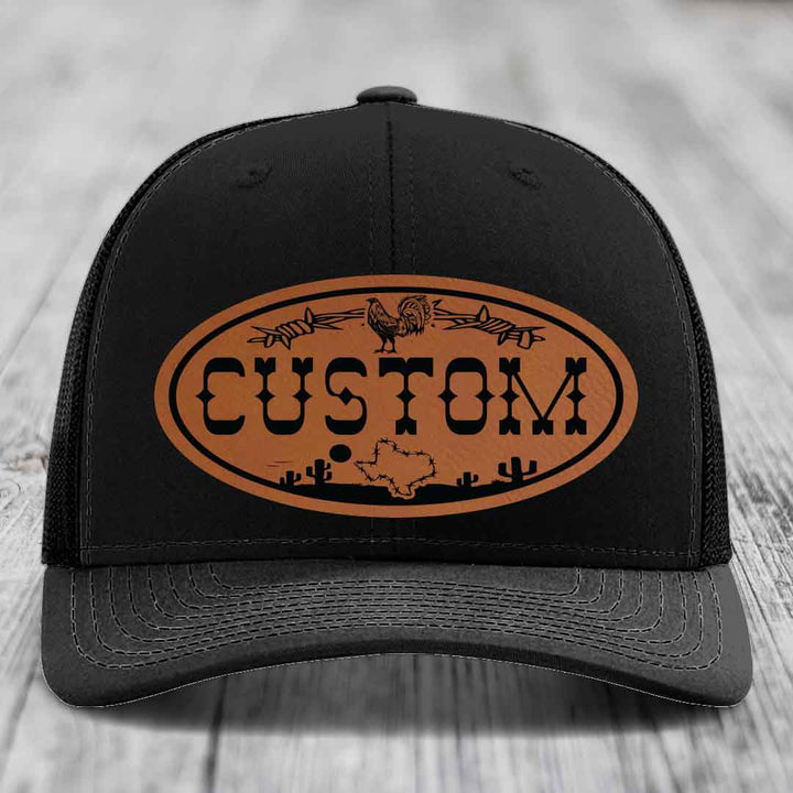 Lone Star Rooster Custom Name Leather Patch Hat - Richardson 112