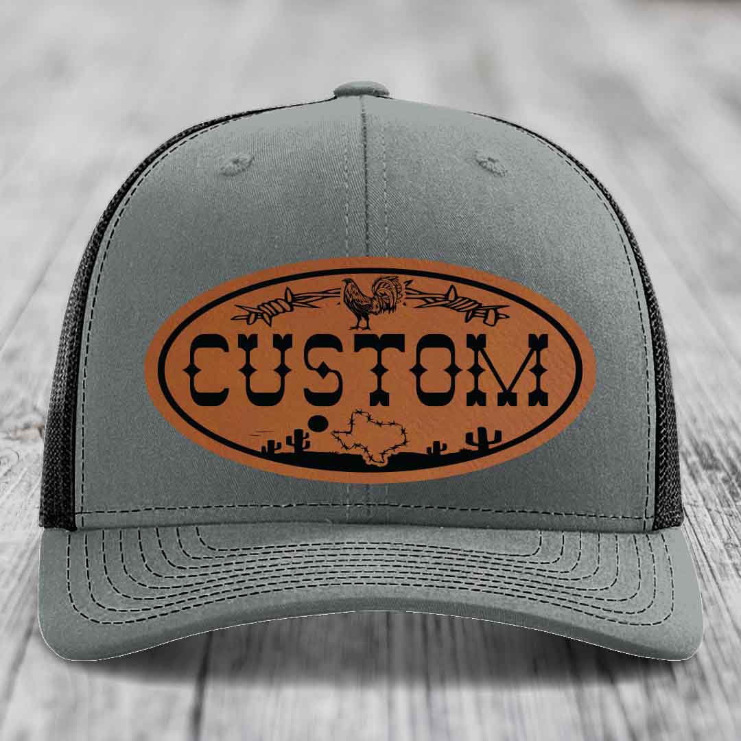 Lone Star Rooster Custom Name Leather Patch Hat - Richardson 112
