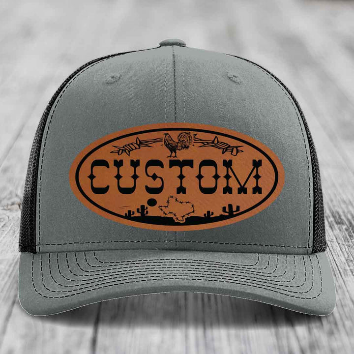 Lone Star Rooster Custom Name Leather Patch Hat - Richardson 112