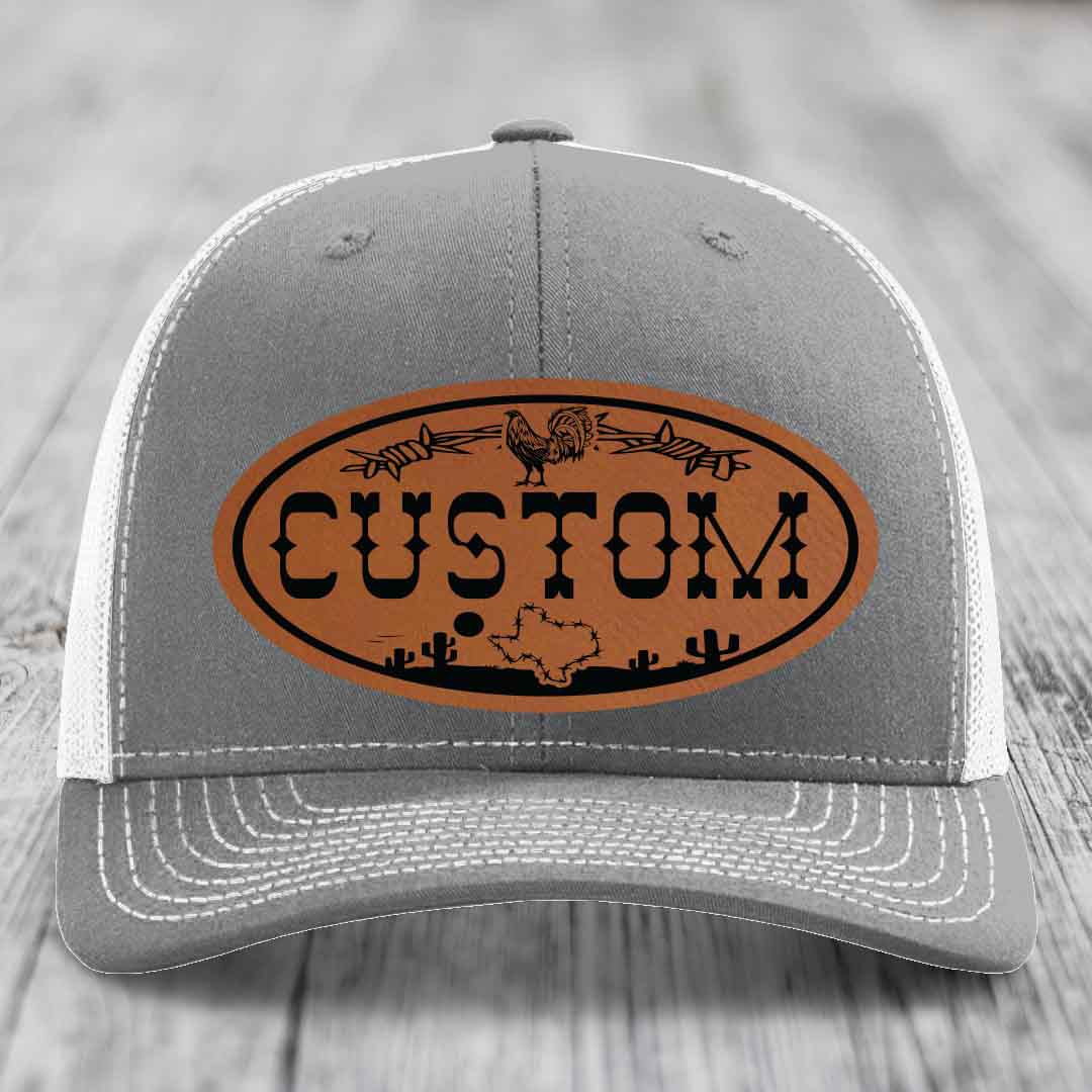 Lone Star Rooster Custom Name Leather Patch Hat - Richardson 112