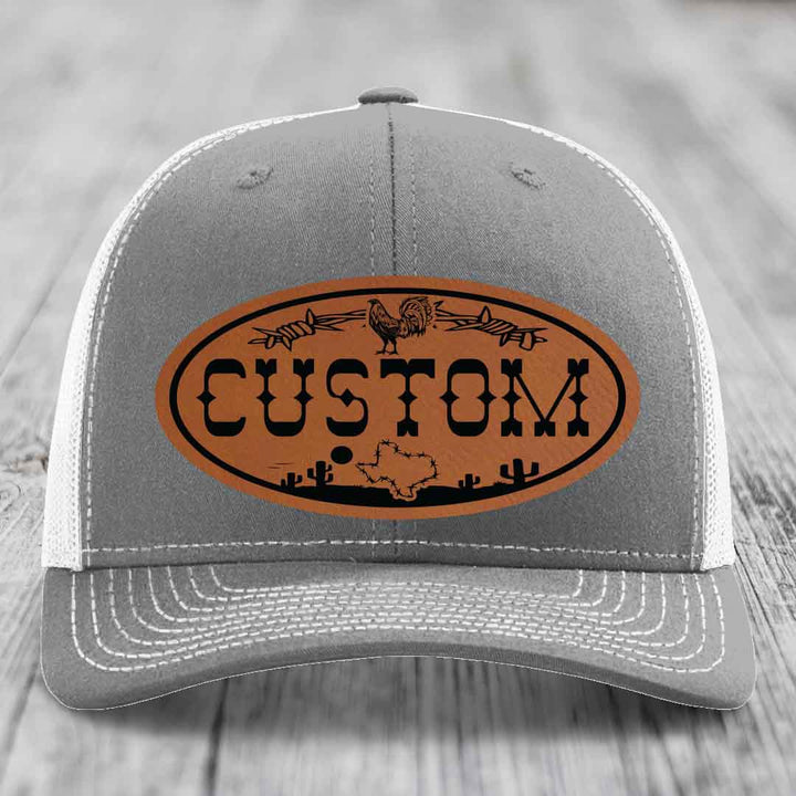 Lone Star Rooster Custom Name Leather Patch Hat - Richardson 112