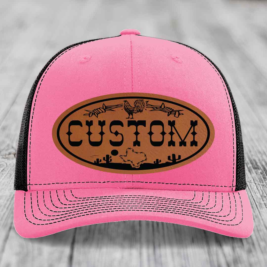 Lone Star Rooster Custom Name Leather Patch Hat - Richardson 112