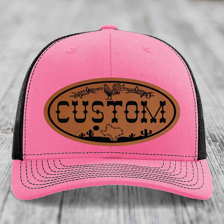 Lone Star Rooster Custom Name Leather Patch Hat - Richardson 112
