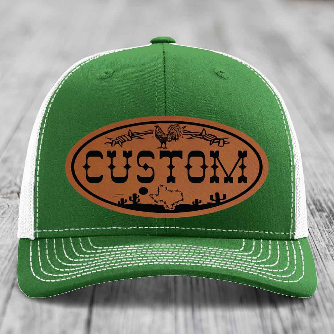 Lone Star Rooster Custom Name Leather Patch Hat - Richardson 112
