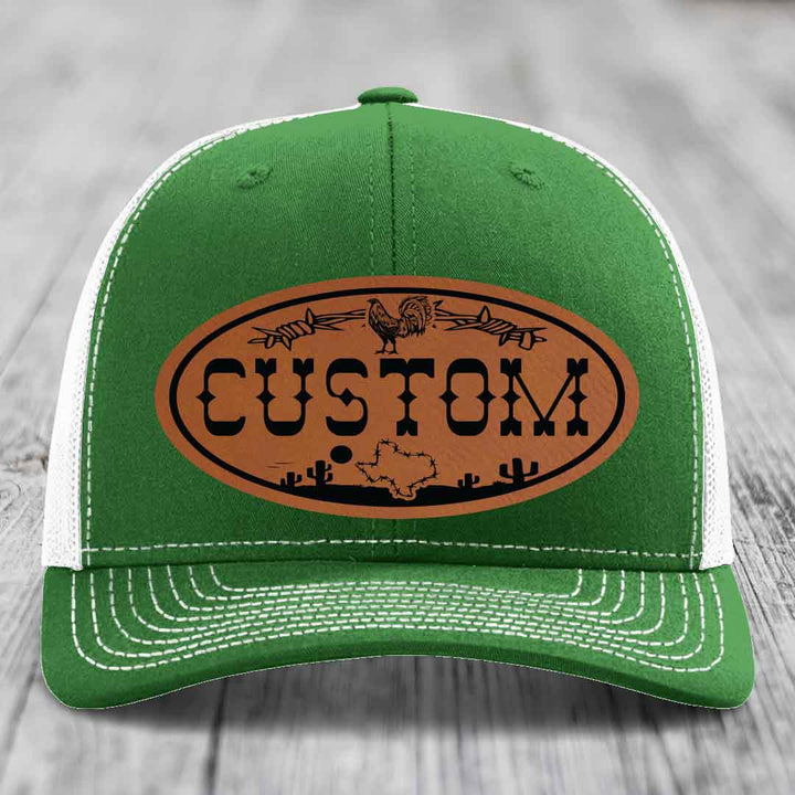 Lone Star Rooster Custom Name Leather Patch Hat - Richardson 112