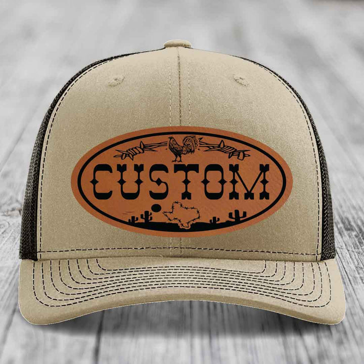 Lone Star Rooster Custom Name Leather Patch Hat - Richardson 112