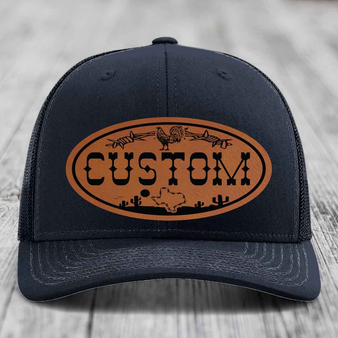 Lone Star Rooster Custom Name Leather Patch Hat - Richardson 112