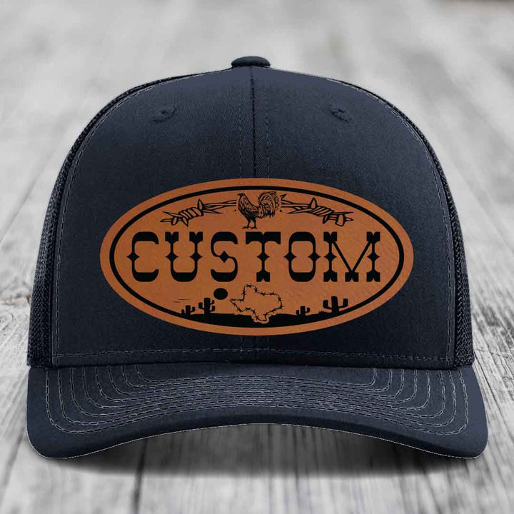 Lone Star Rooster Custom Name Leather Patch Hat - Richardson 112